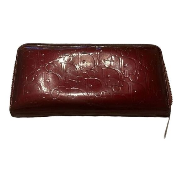 Dior Vintage Bordeaux Trotter Patent Long Zip Wallet Zippy GUC - Picture 2 of 5
